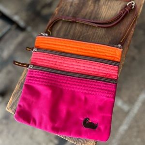 Dooney and Bourke Triple Zip Crossbody Purse Nylon - Pink Orange Yellow
